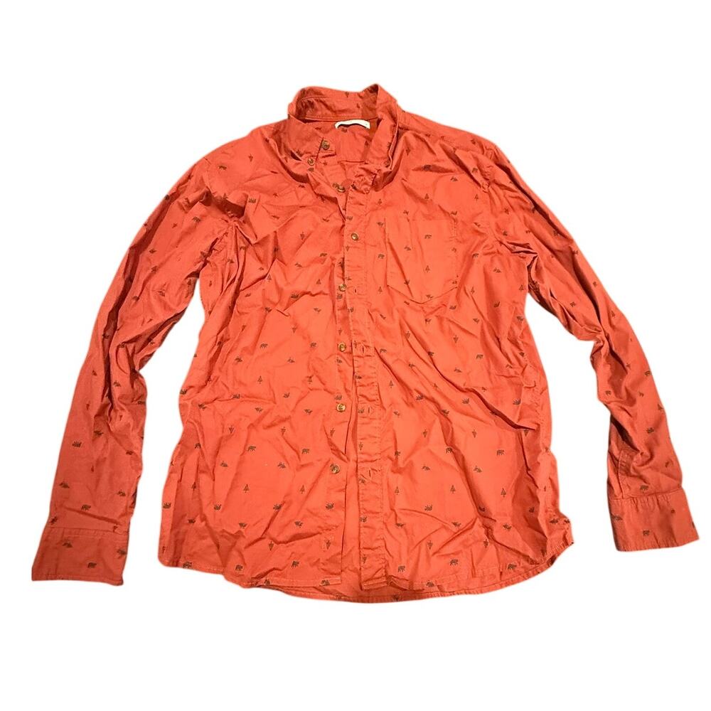 Sonoma Goods For Life Men's Rust Orange Bear & Tree Print Button Down Shirt SZ L